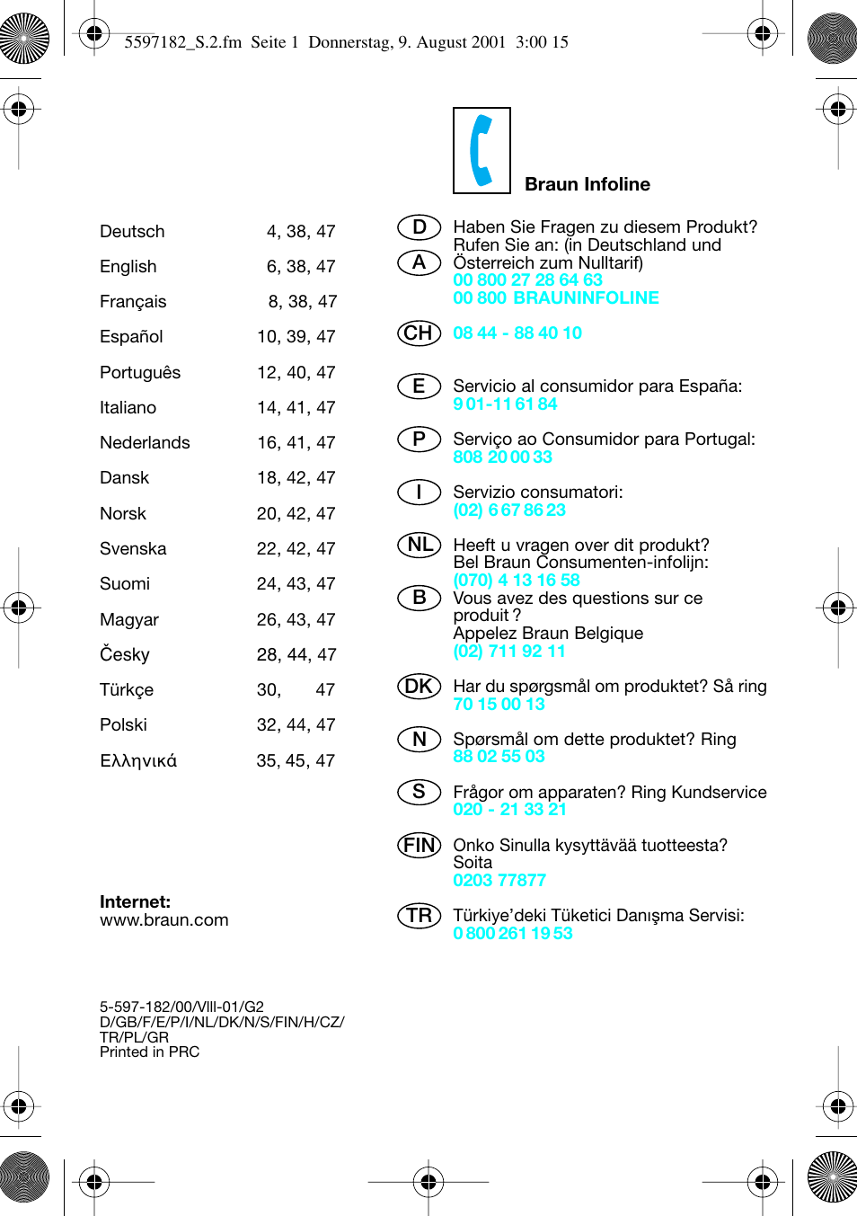 Braun 1507 Braun 1000 User Manual | Page 2 / 52