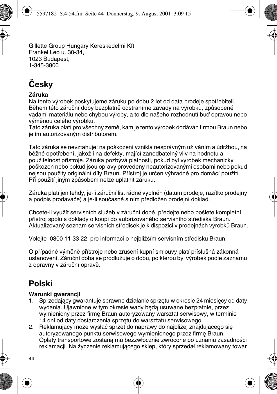 Âesky, Polski | Braun 1507 Braun 1000 User Manual | Page 44 / 52