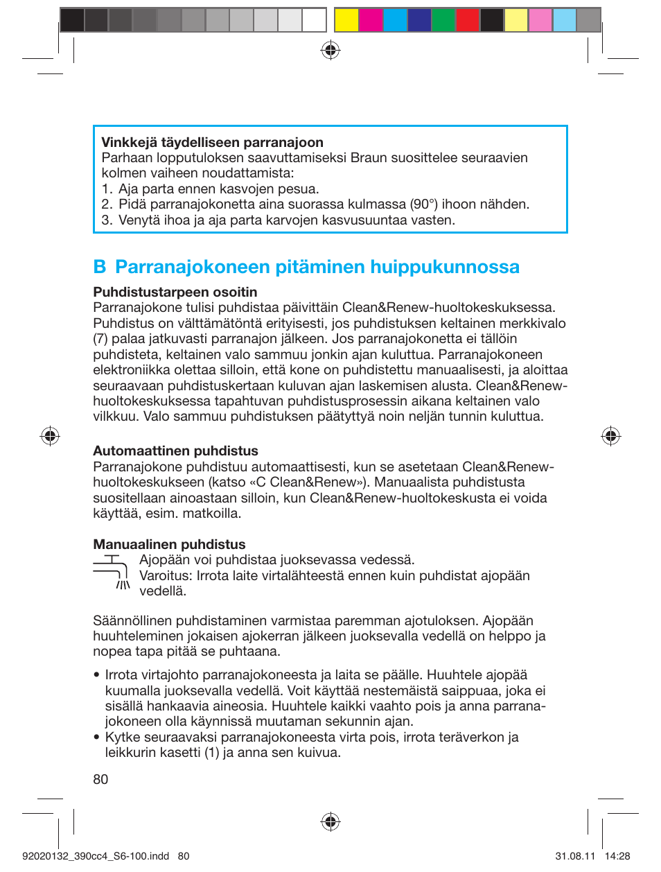 B parranajokoneen pitäminen huippukunnossa | Braun 370cc-4 Series 3 User Manual | Page 80 / 98
