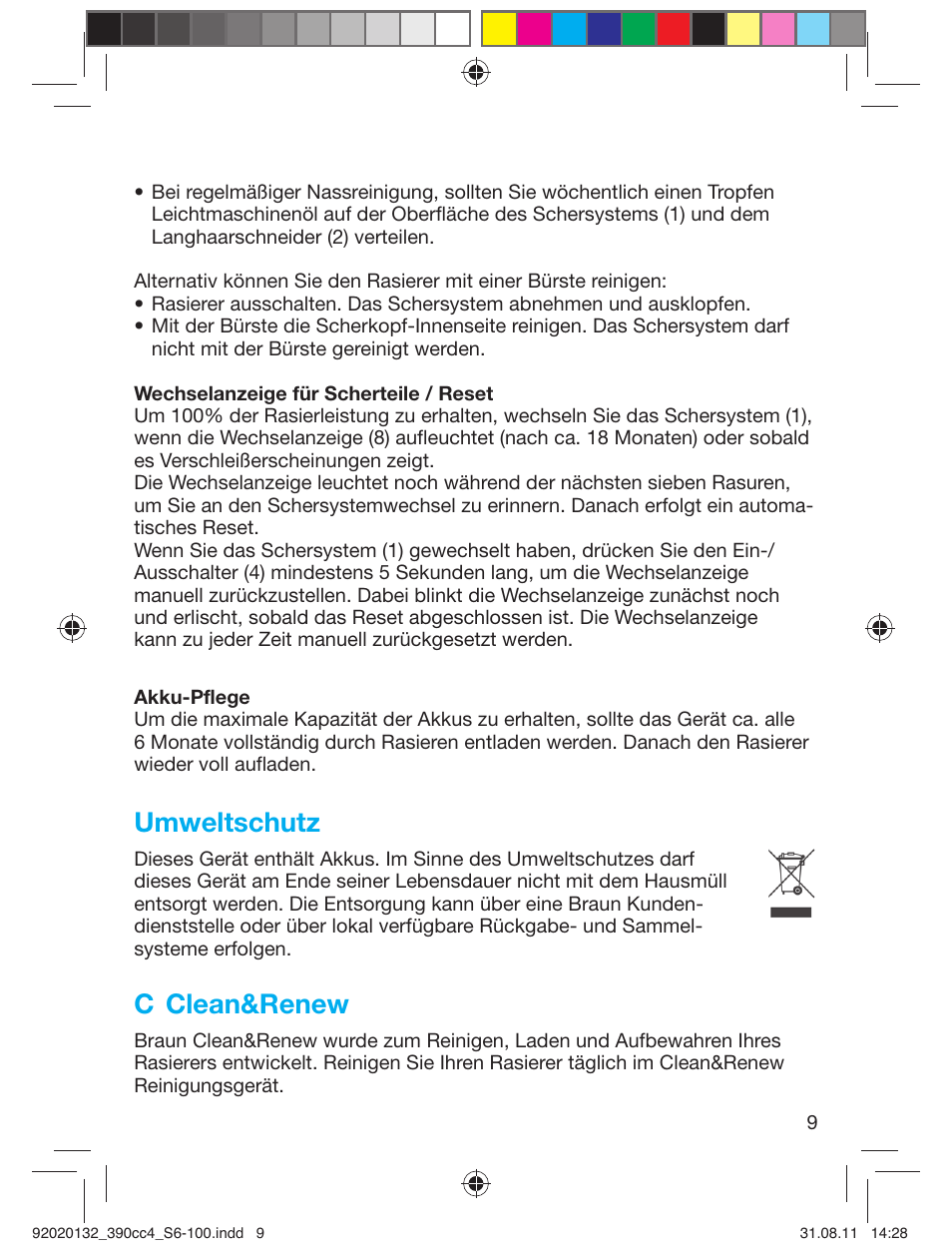 Umweltschutz, C clean&renew | Braun 370cc-4 Series 3 User Manual | Page 9 / 98