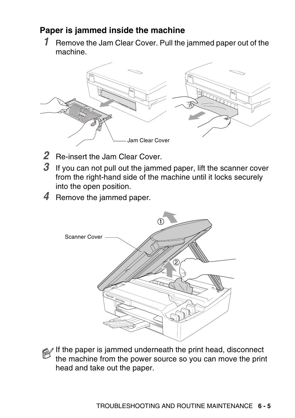 Paper is jammed inside the machine, Paper is jammed inside the machine -5 | Brother DCP-115C User Manual | Page 71 / 110