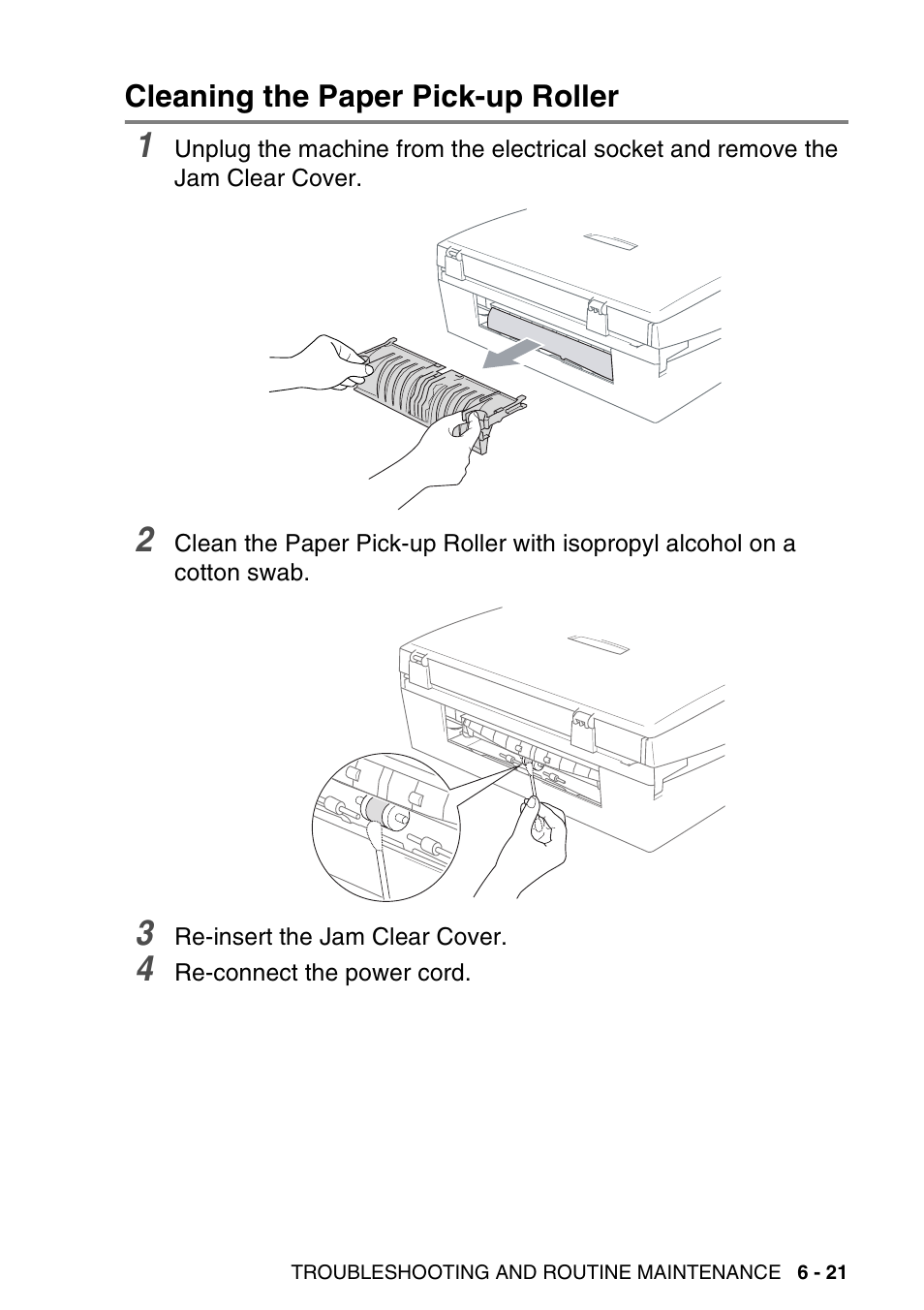 Cleaning the paper pick-up roller, Cleaning the paper pick-up roller -21 | Brother DCP-115C User Manual | Page 87 / 110