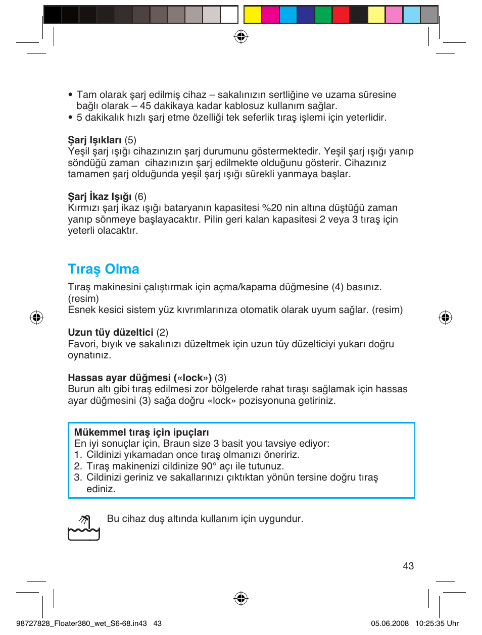Tıraş olma | Braun 380 Series 3 User Manual | Page 42 / 62