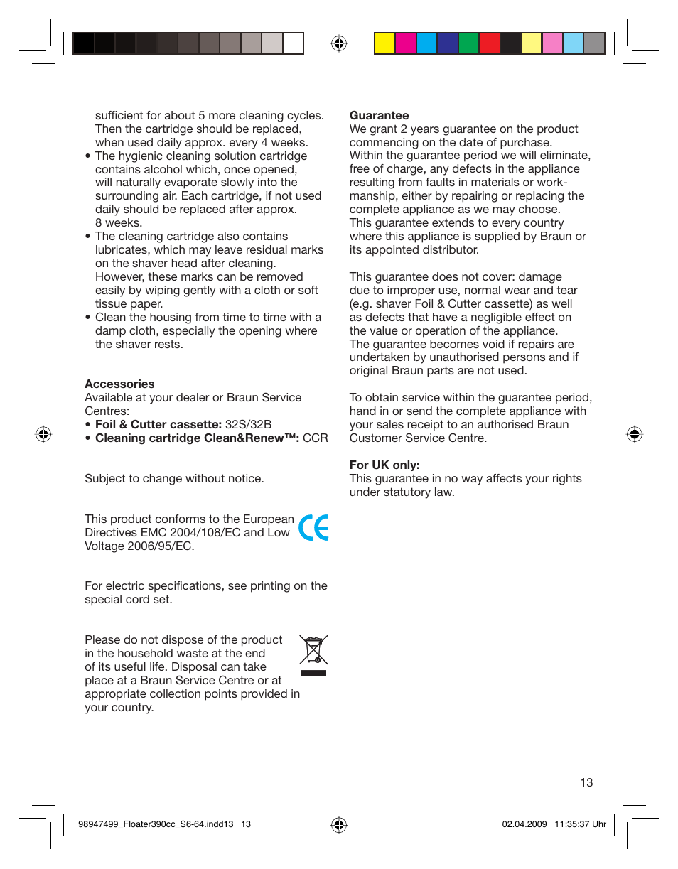 Braun 350cc Series 3 User Manual | Page 13 / 64