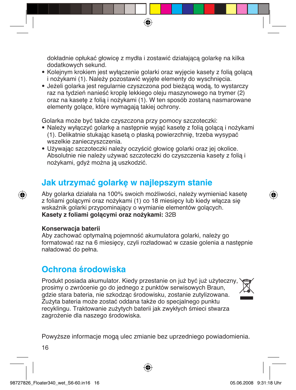 Jak utrzymać golarkę w najlepszym stanie, Ochrona środowiska | Braun 340 Series 3  RU User Manual | Page 15 / 56