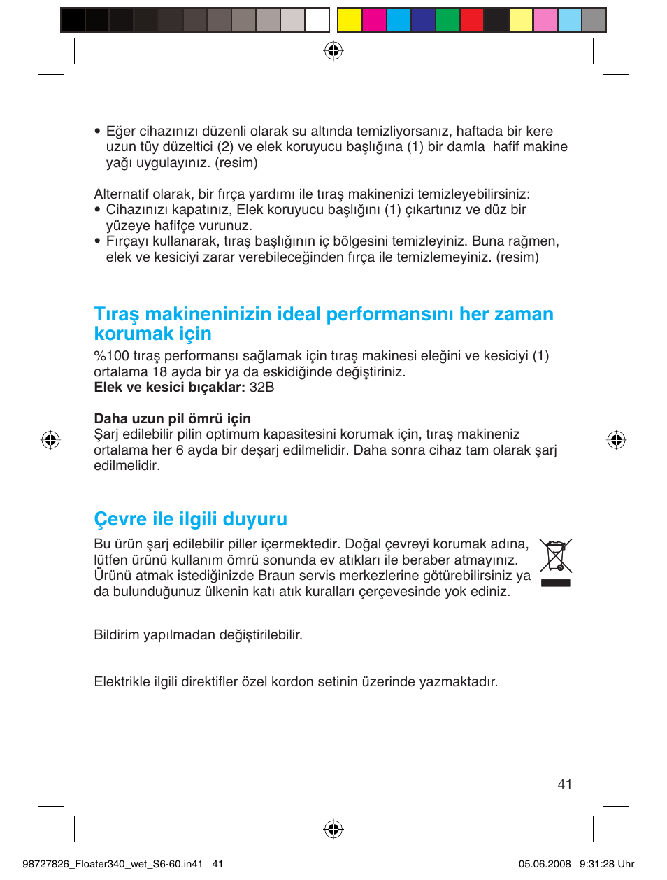 Çevre ile ilgili duyuru | Braun 340 Series 3  RU User Manual | Page 40 / 56