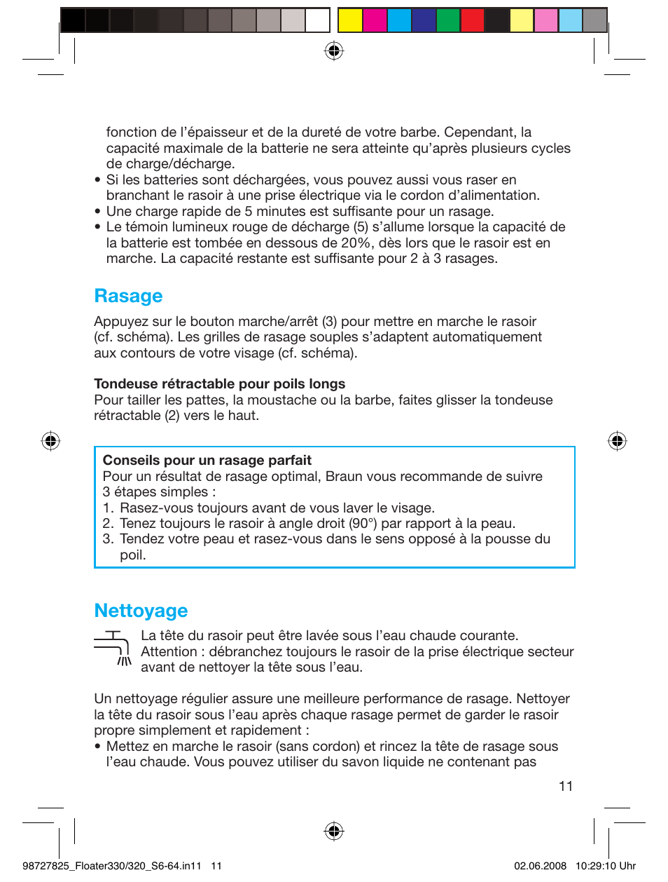 Rasage, Nettoyage | Braun 330-5776 Series 3 User Manual | Page 10 / 58