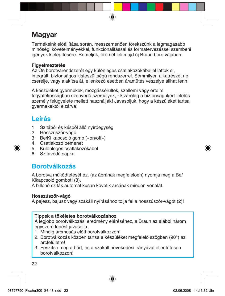 Magyar, Leírás, Borotválkozás | Braun 300 Series 3  RU User Manual | Page 21 / 45