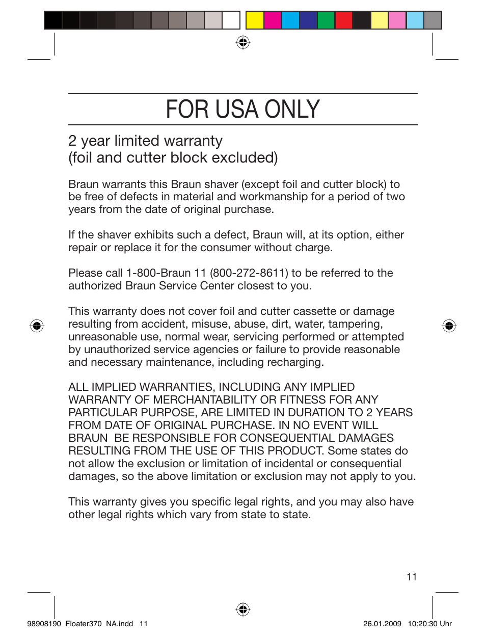 For usa only | Braun 360 Series 3 User Manual | Page 10 / 25