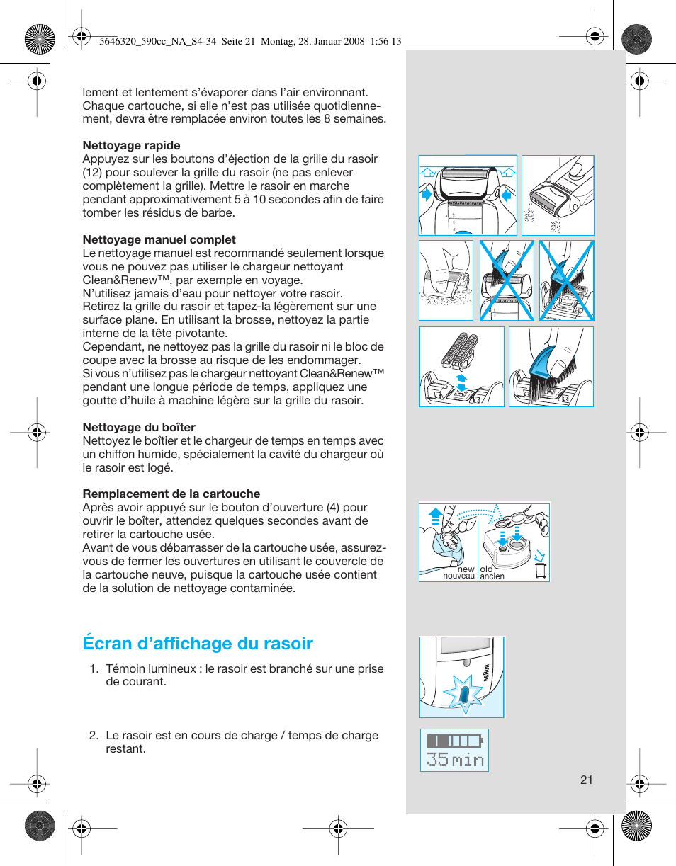 Écran d’affichage du rasoir | Braun 590cc-5646 Series 5 User Manual | Page 21 / 34