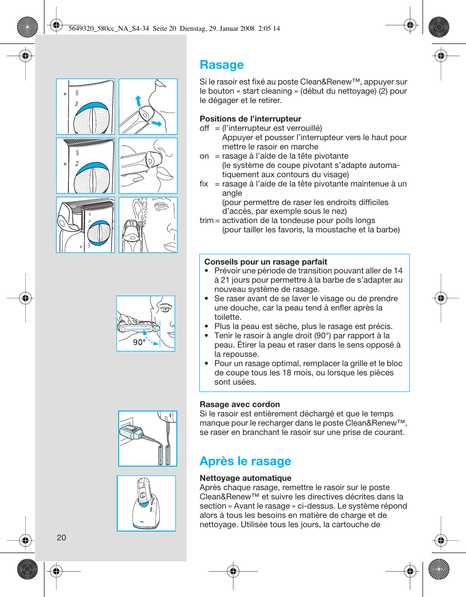 Rasage, Après le rasage | Braun 570cc-5649 Series 5 User Manual | Page 20 / 34