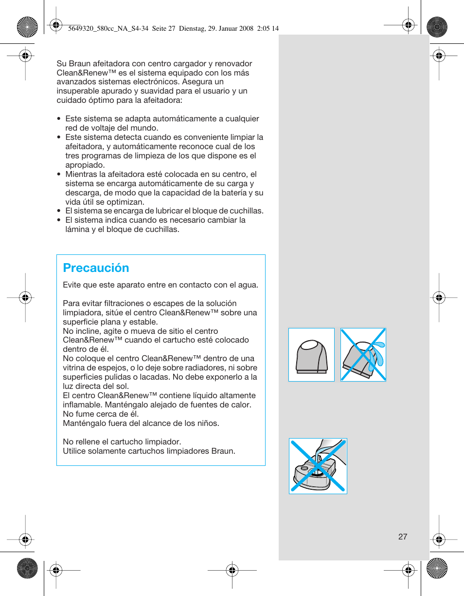 Precaución | Braun 570cc-5649 Series 5 User Manual | Page 27 / 34