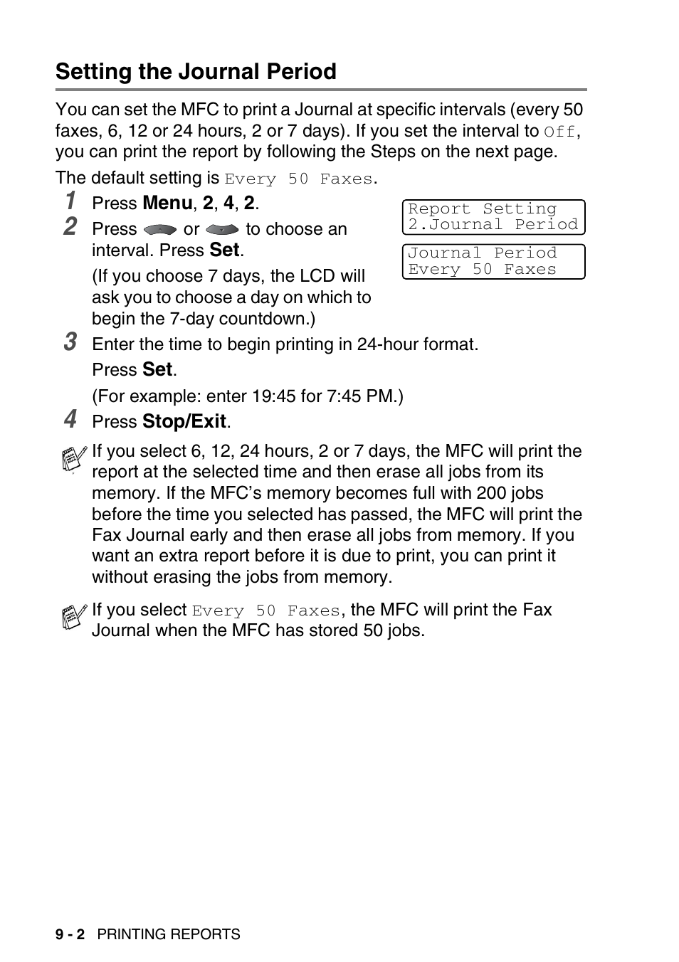 Setting the journal period, Setting the journal period -2 | Brother MFC 8220 User Manual | Page 120 / 203
