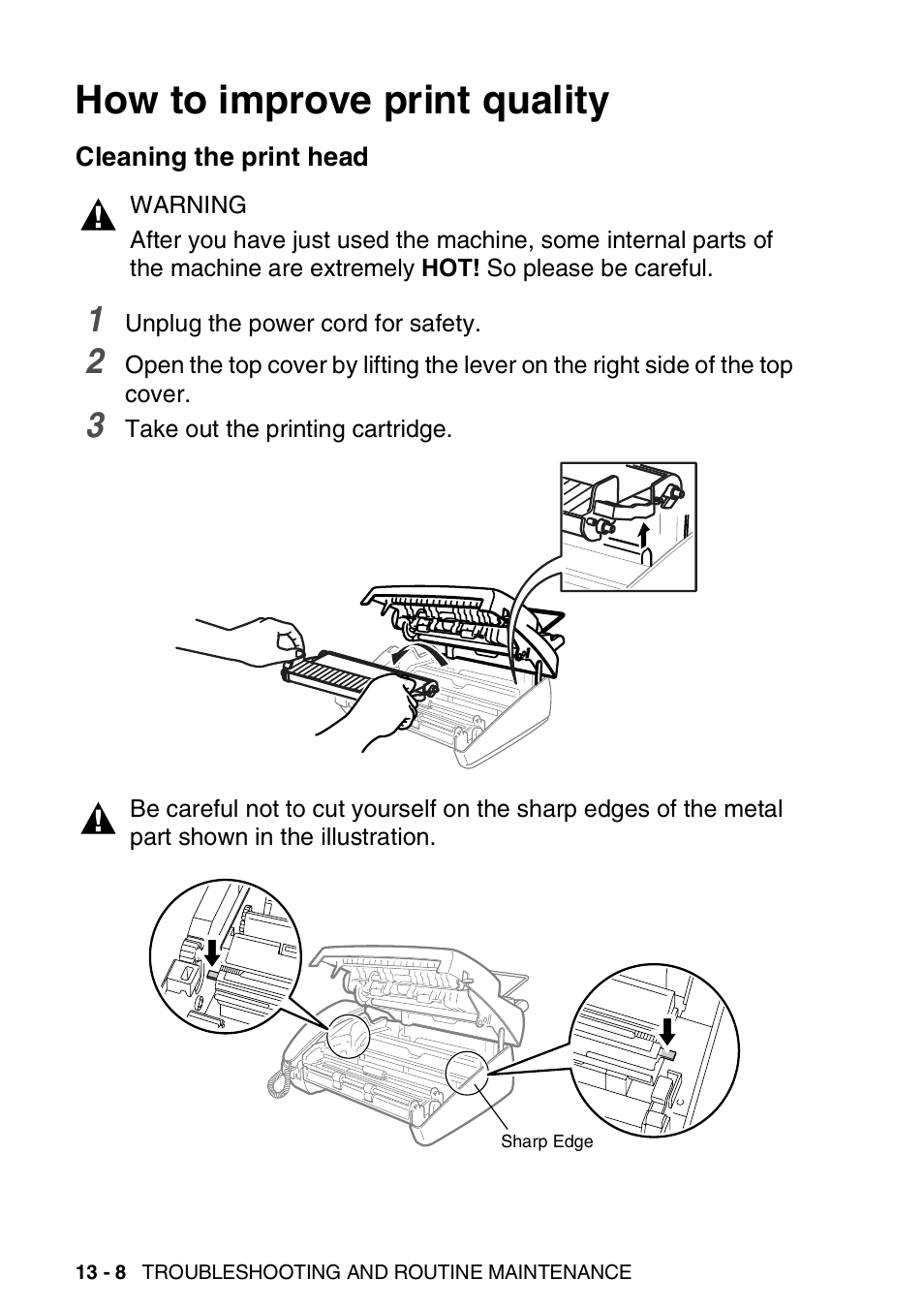 How to improve print quality, Cleaning the print head, How to improve print quality -8 | Cleaning the print head -8 | Brother FAX-T94 User Manual | Page 146 / 166