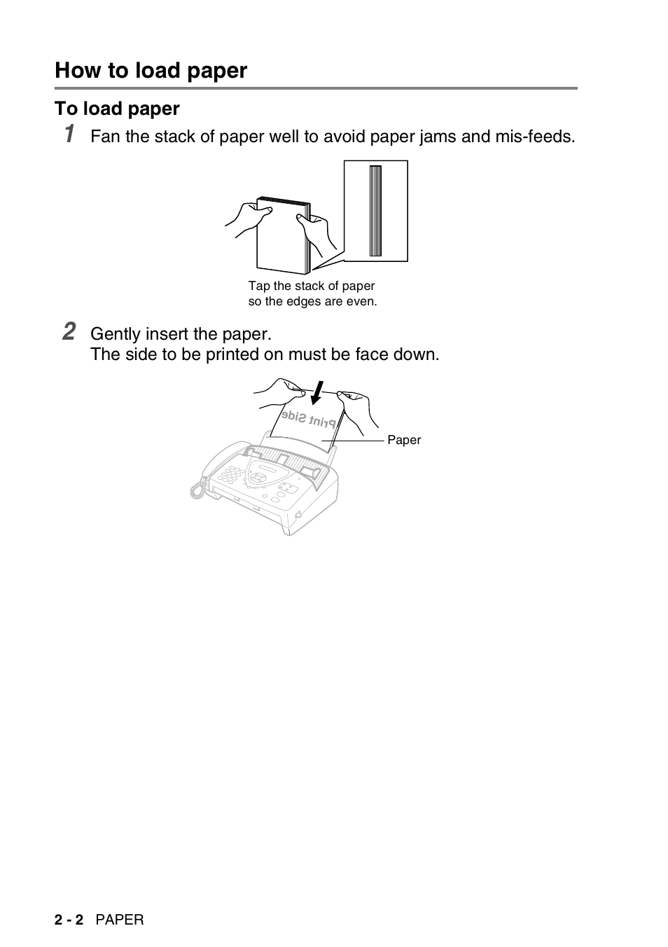 How to load paper, To load paper, How to load paper -2 | To load paper -2 | Brother FAX-T94 User Manual | Page 32 / 166