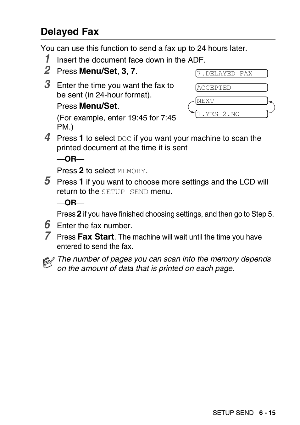 Delayed fax, Delayed fax -15 | Brother FAX-T94 User Manual | Page 85 / 166
