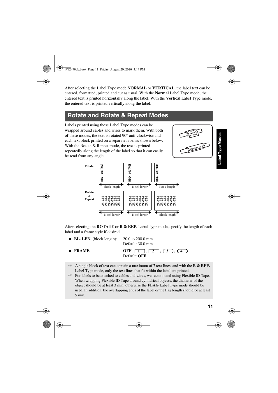 Rotate and rotate & repeat modes | Brother PT-2470 User Manual | Page 21 / 66