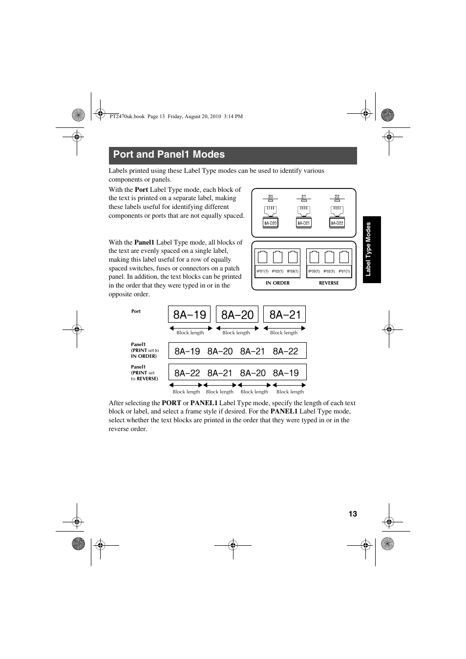 Port and panel1 modes | Brother PT-2470 User Manual | Page 23 / 66