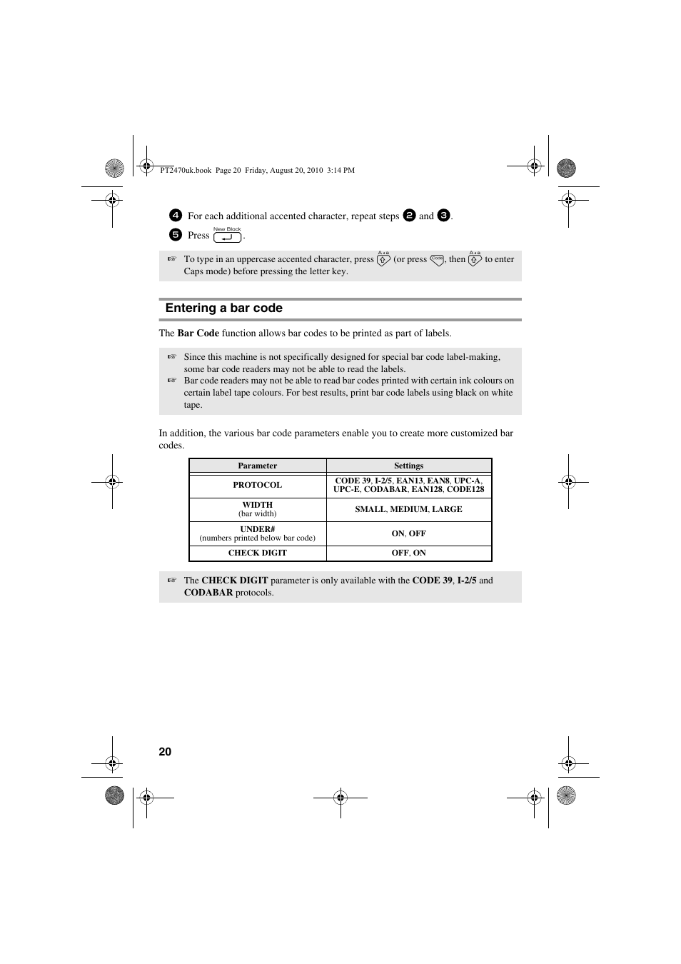 Entering a bar code | Brother PT-2470 User Manual | Page 30 / 66