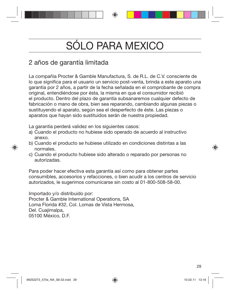 Sólo para mexico, 2 años de garantía limitada | Braun 530s-4 Series 5 User Manual | Page 28 / 28