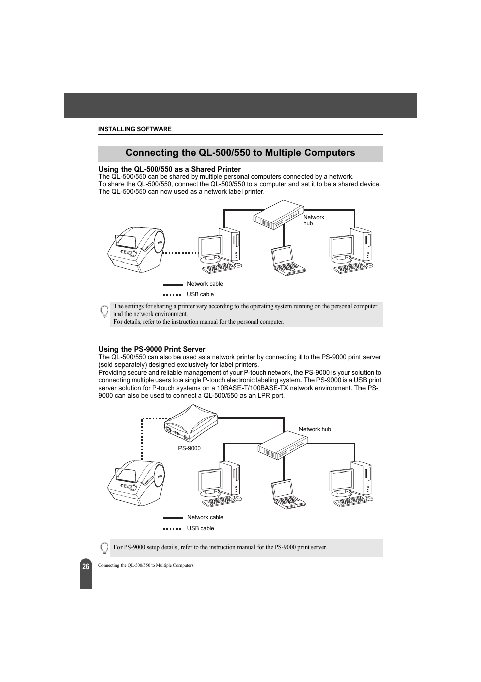 Connecting the ql-500/550 to multiple computers | Brother QL-500A User Manual | Page 30 / 70