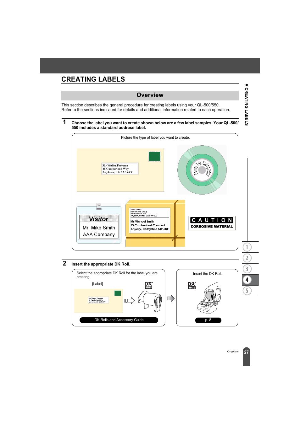 Creating labels, Overview | Brother QL-500A User Manual | Page 31 / 70