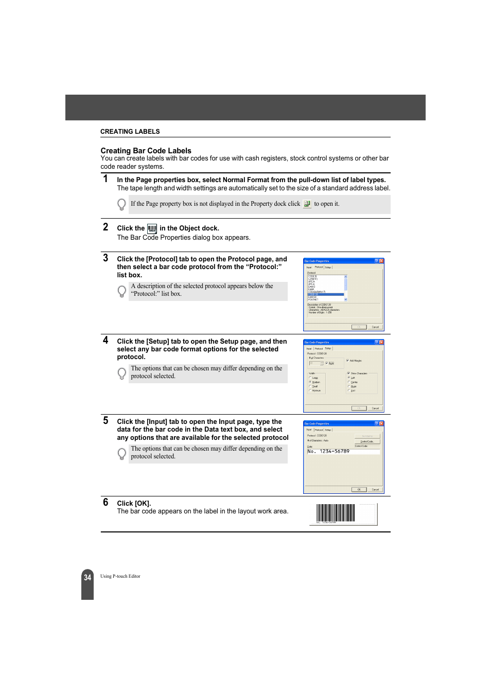Creating bar code labels | Brother QL-500A User Manual | Page 38 / 70