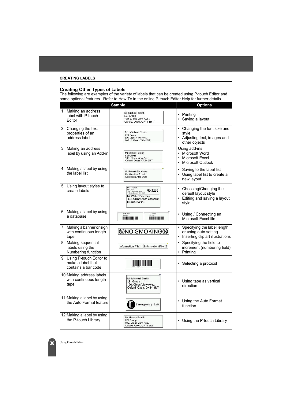 Creating other types of labels | Brother QL-500A User Manual | Page 40 / 70