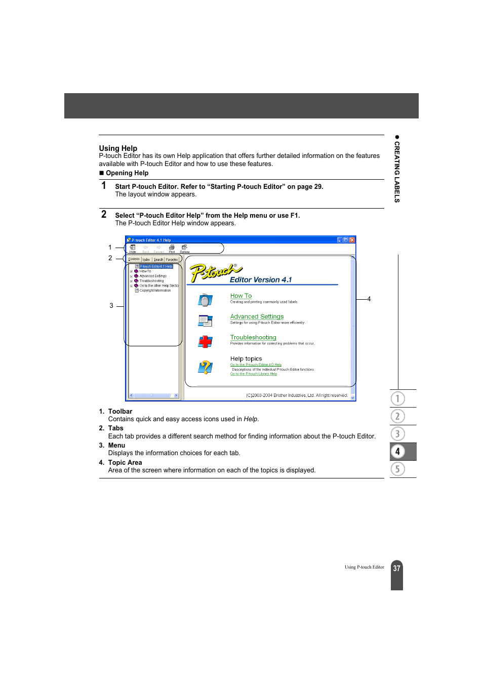 Using help | Brother QL-500A User Manual | Page 41 / 70