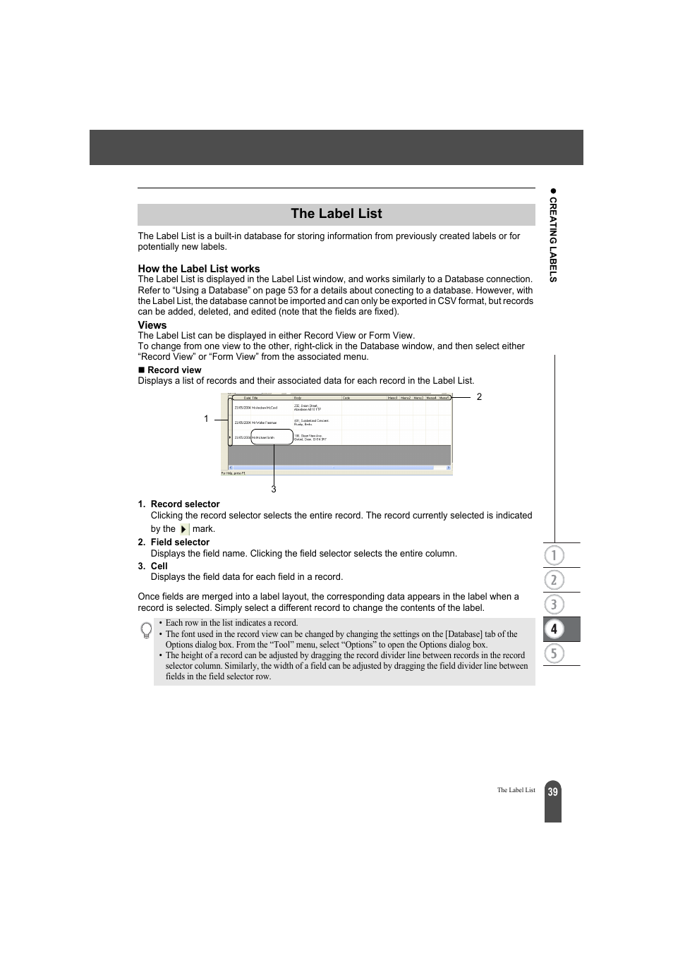 The label list, How the label list works views | Brother QL-500A User Manual | Page 43 / 70