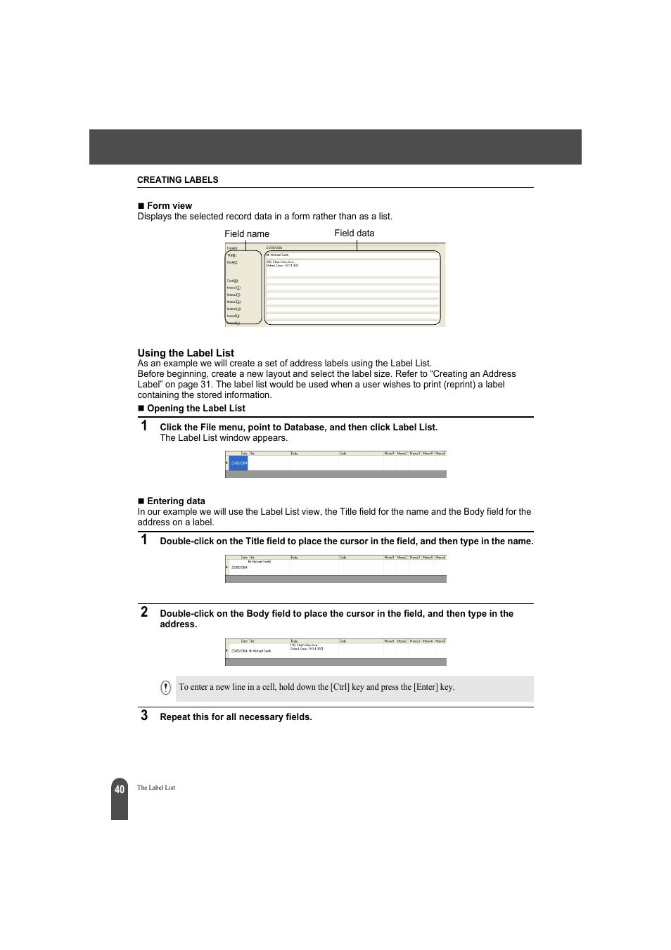 Using the label list | Brother QL-500A User Manual | Page 44 / 70
