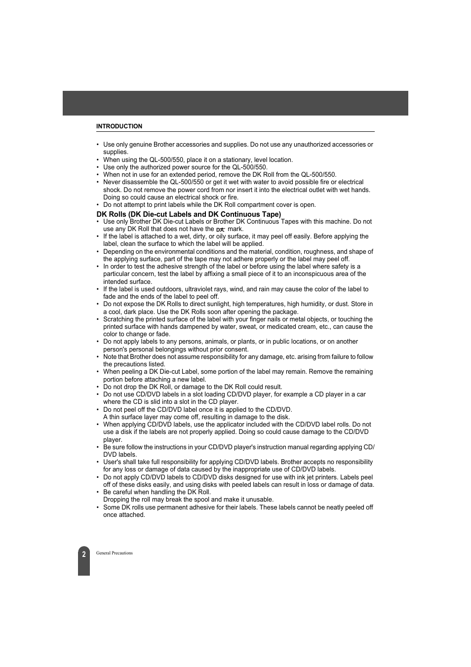 Brother QL-500A User Manual | Page 6 / 70