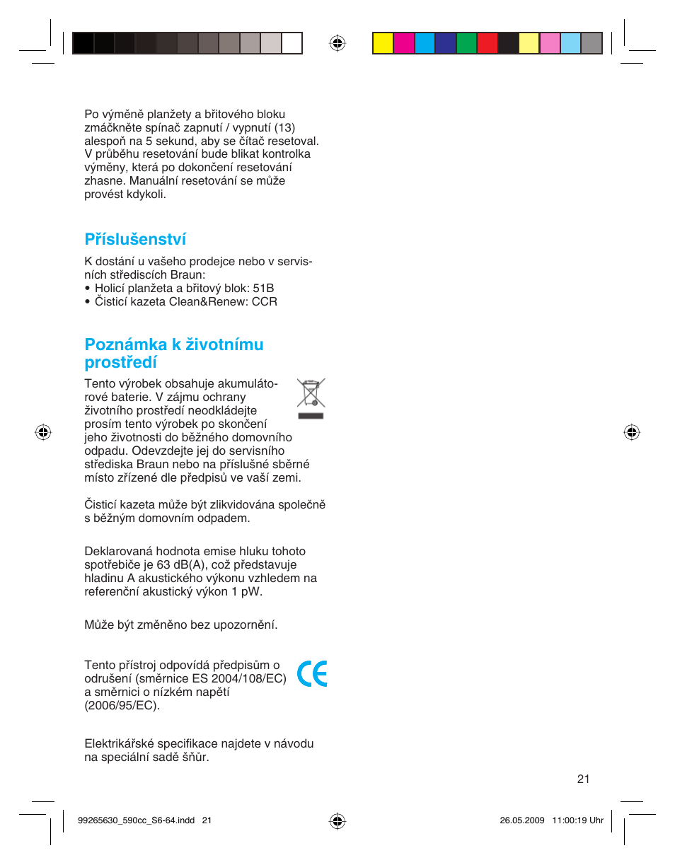 Příslušenství, Poznámka k ïivotnímu prostﬁedí | Braun 570cc-5751 Series 5 User Manual | Page 21 / 62