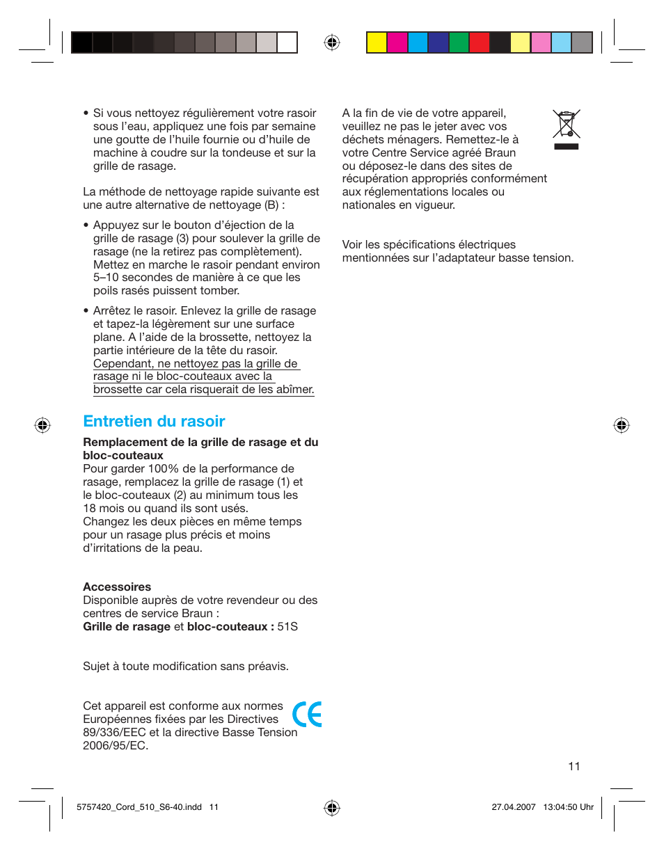 Entretien du rasoir | Braun 510 Series 5 User Manual | Page 10 / 35