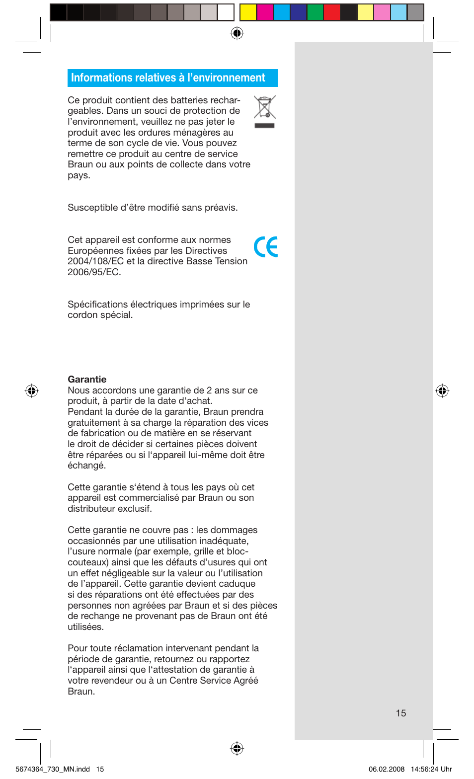 Informations relatives à l’environnement | Braun 720 Series 7  FR User Manual | Page 15 / 59