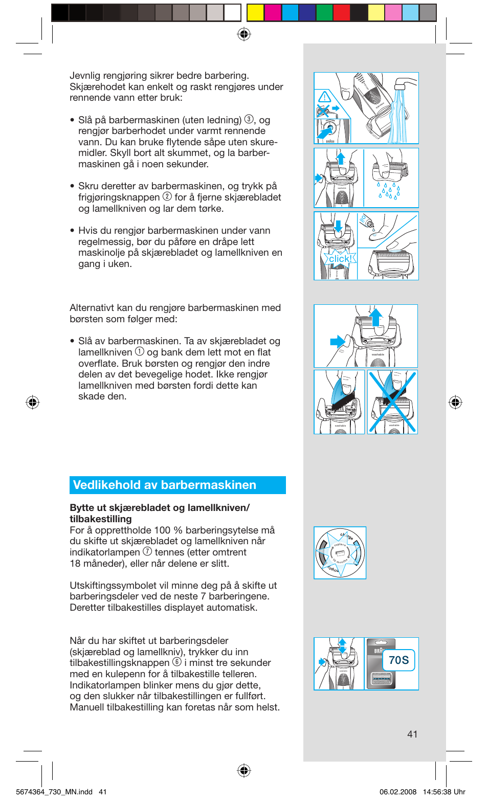 Vedlikehold av barbermaskinen, Click | Braun 720 Series 7  FR User Manual | Page 41 / 59