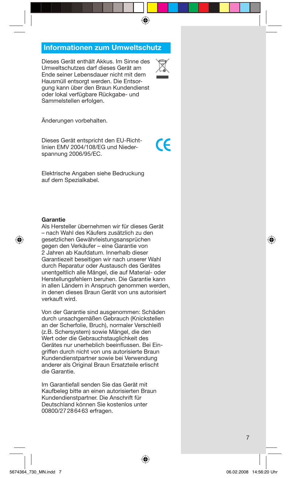 Informationen zum umweltschutz | Braun 720 Series 7  FR User Manual | Page 7 / 59