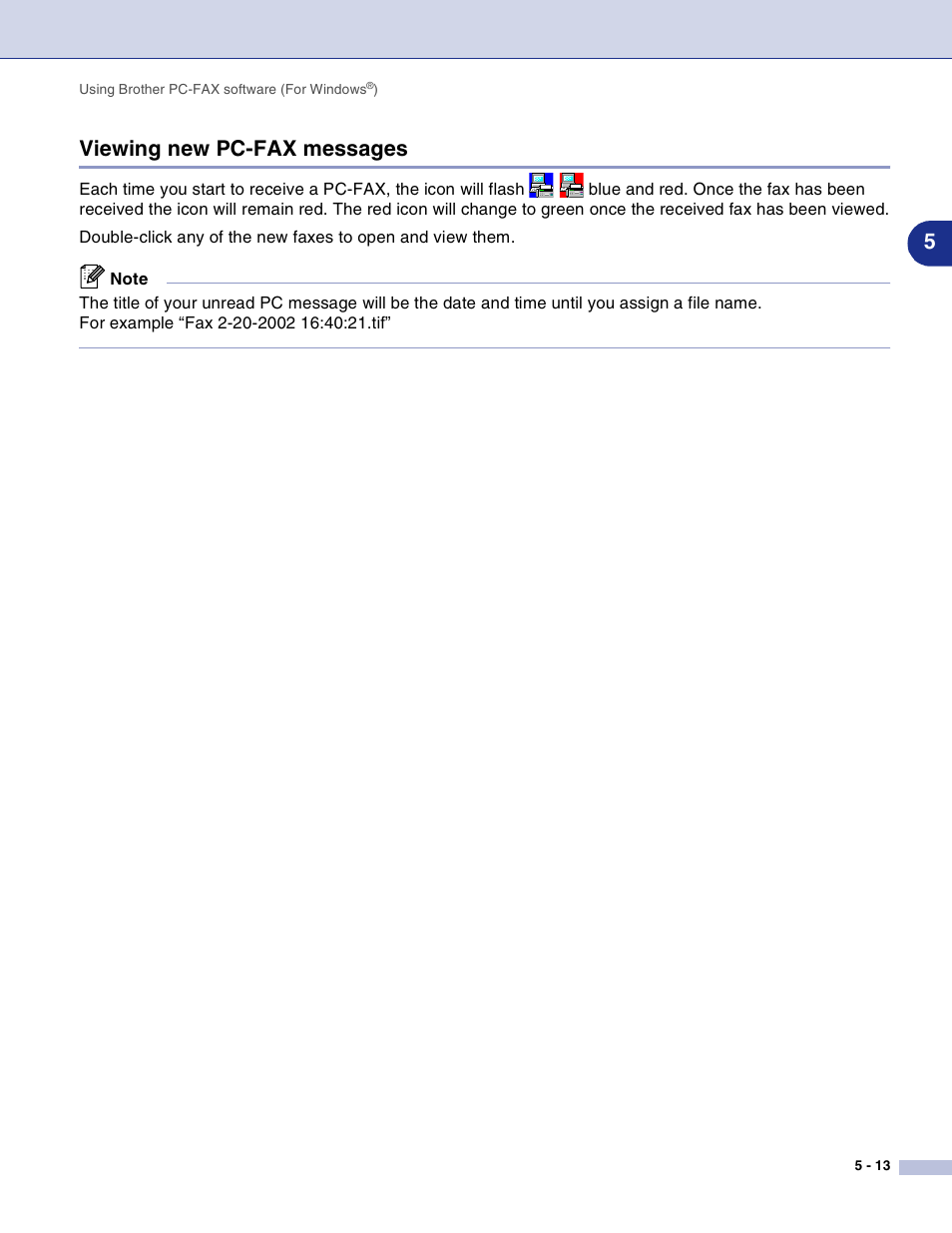 Viewing new pc-fax messages, Viewing new pc-fax messages -13, 5viewing new pc-fax messages | Brother DCP-7010L User Manual | Page 73 / 117