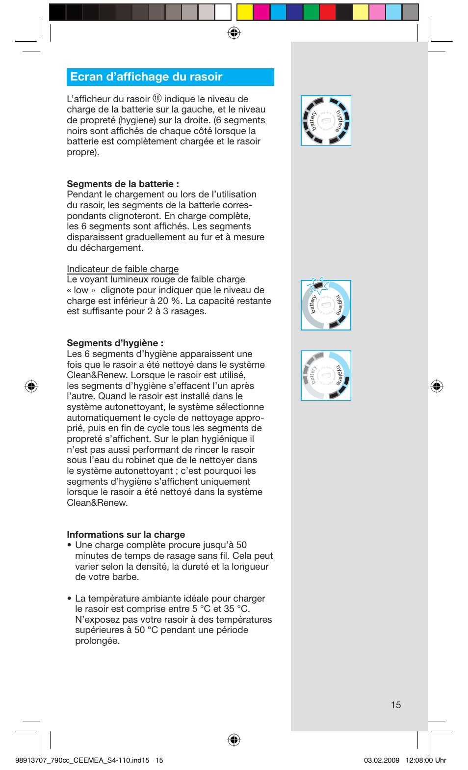 Ecran d’affi chage du rasoir, L’affi cheur du rasoir | Braun 790cc Series 7 User Manual | Page 15 / 106