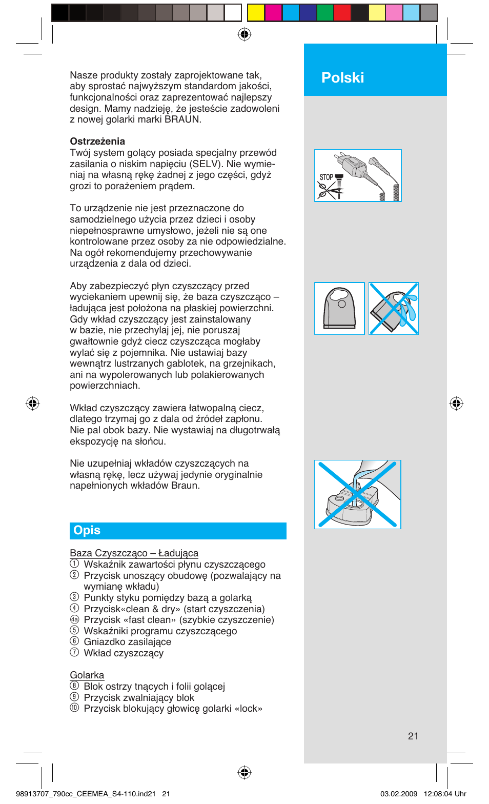 Polski, Opis | Braun 790cc Series 7 User Manual | Page 21 / 106
