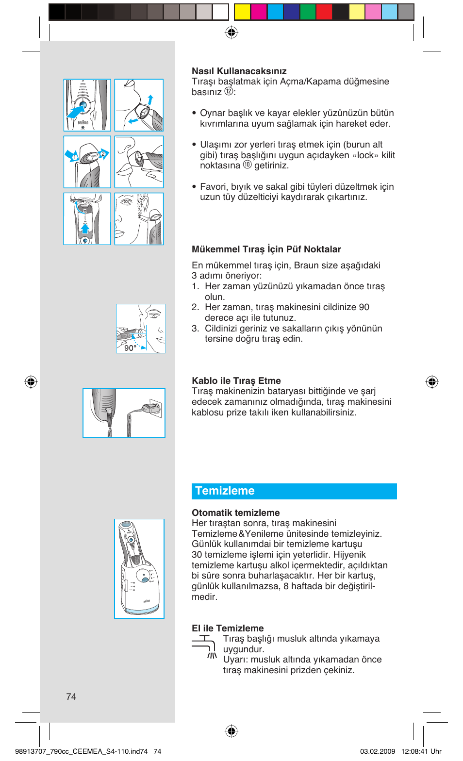 Temizleme, Rese t | Braun 790cc Series 7 User Manual | Page 74 / 106