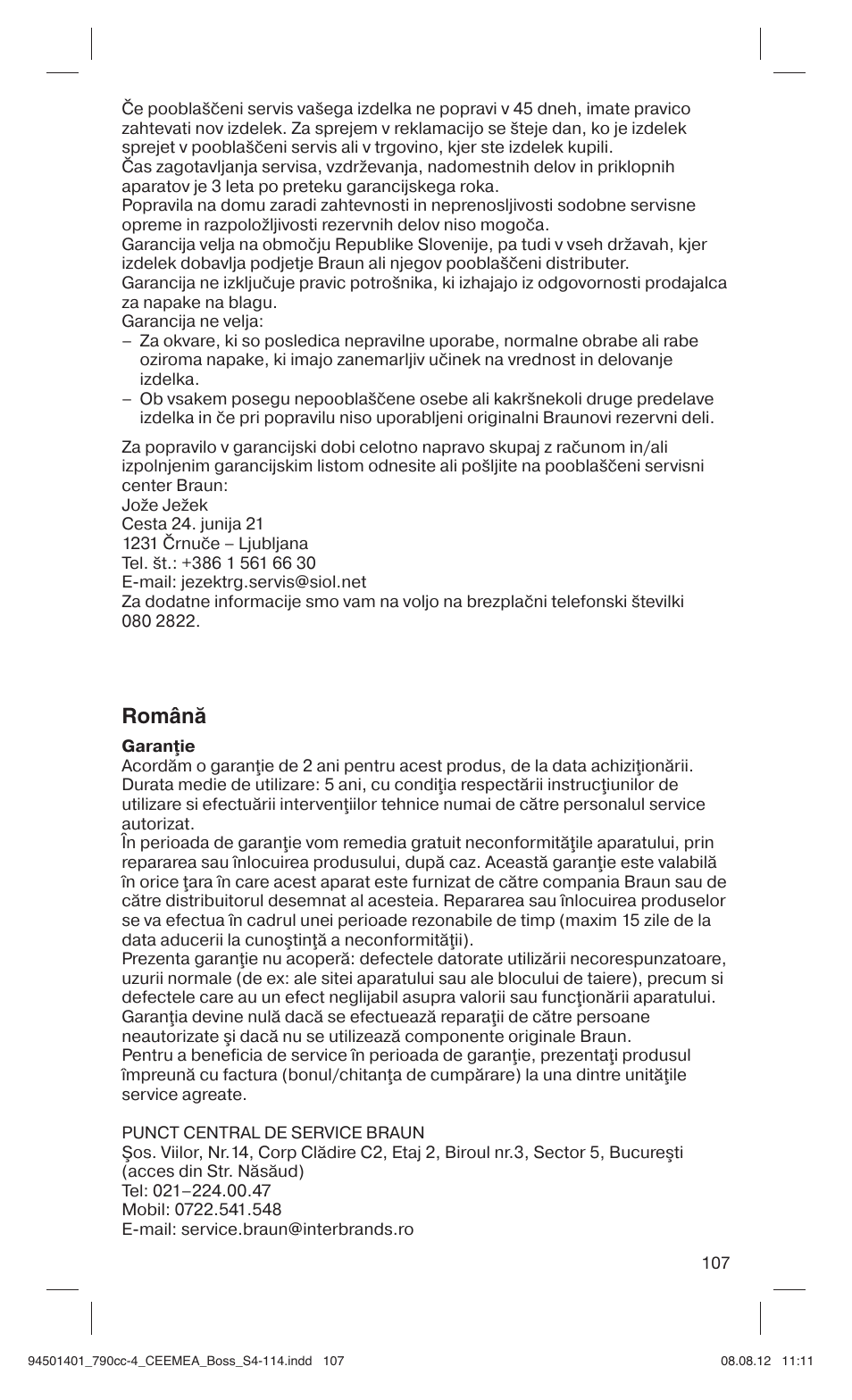 Românå | Braun 790cc-4 Series 7  RU User Manual | Page 107 / 110