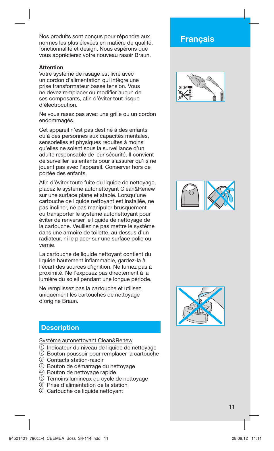 Français, Description | Braun 790cc-4 Series 7  RU User Manual | Page 11 / 110