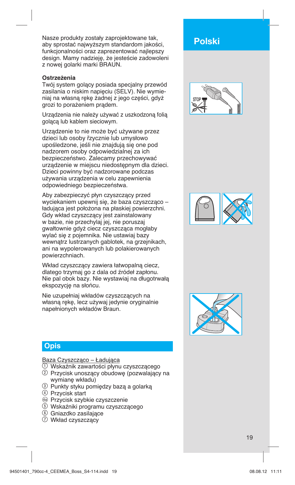 Polski, Opis | Braun 790cc-4 Series 7  RU User Manual | Page 19 / 110