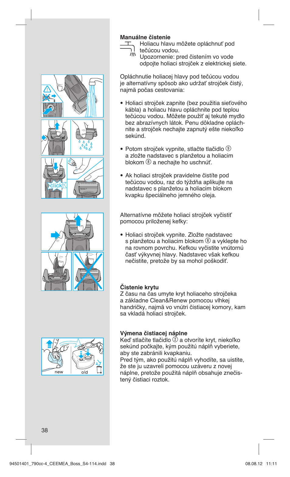 A zložte nadstavec s planžetou a holiacim blokom, Click | Braun 790cc-4 Series 7  RU User Manual | Page 38 / 110