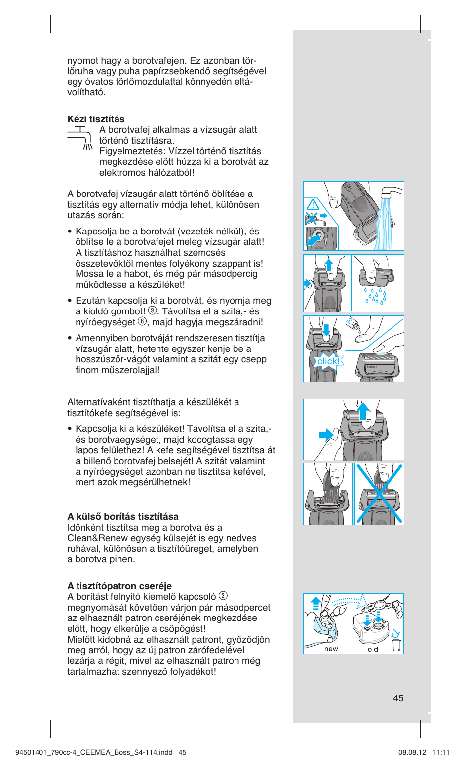 Távolítsa el a szita,- és nyíróegységet, Click | Braun 790cc-4 Series 7  RU User Manual | Page 45 / 110