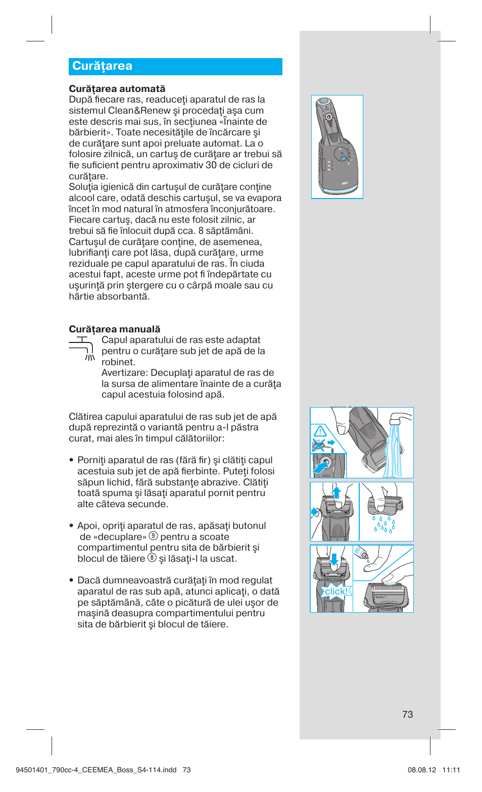 Curăţarea, Click | Braun 790cc-4 Series 7  RU User Manual | Page 73 / 110