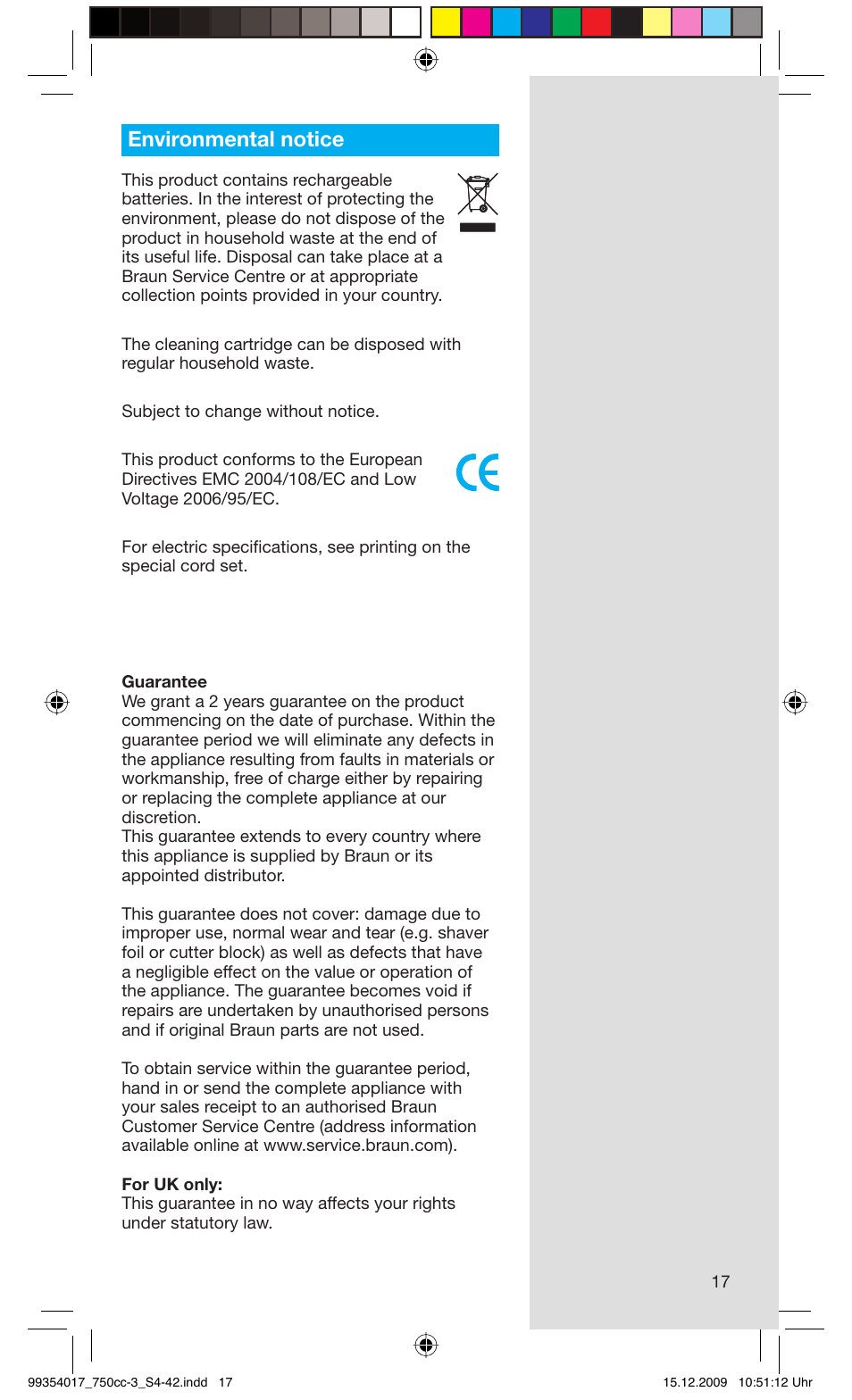 Environmental notice | Braun 750cc-3 Series 7 User Manual | Page 17 / 40