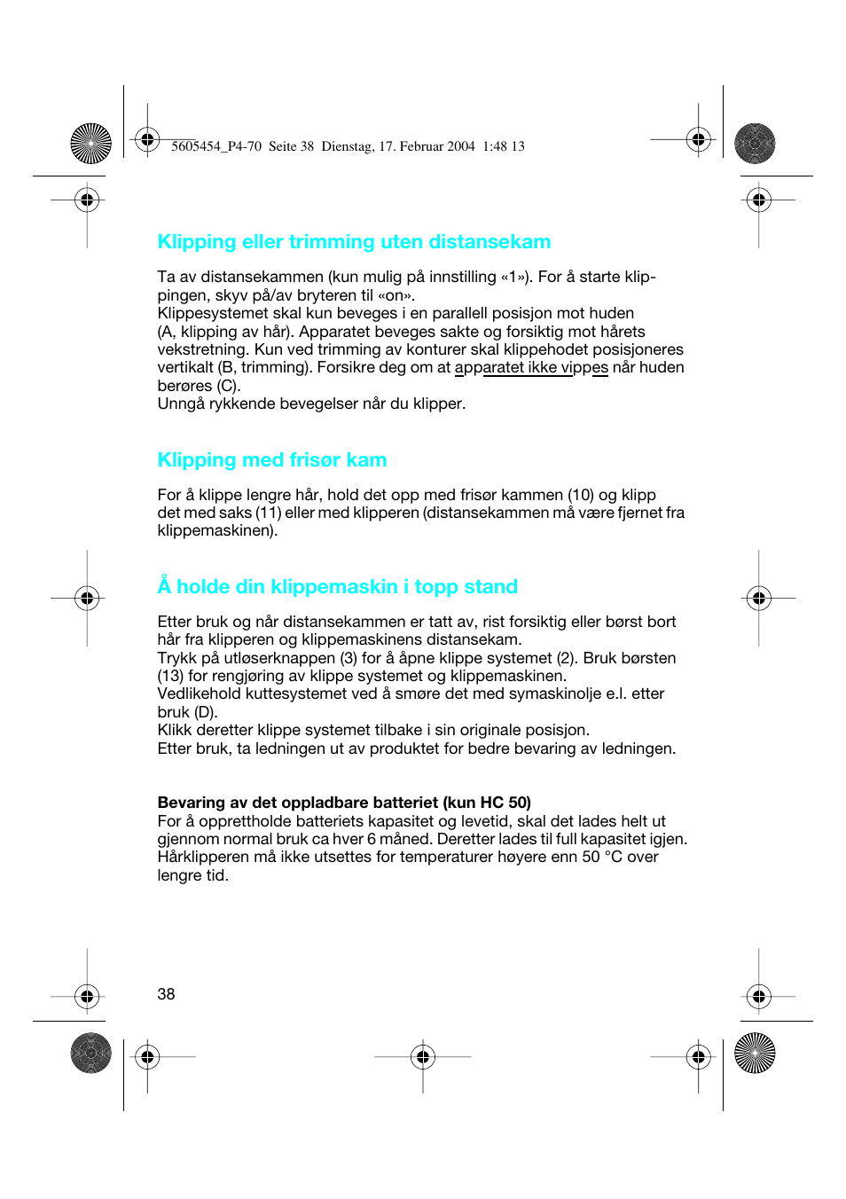 Braun HC50 Hair Perfect User Manual | Page 38 / 70