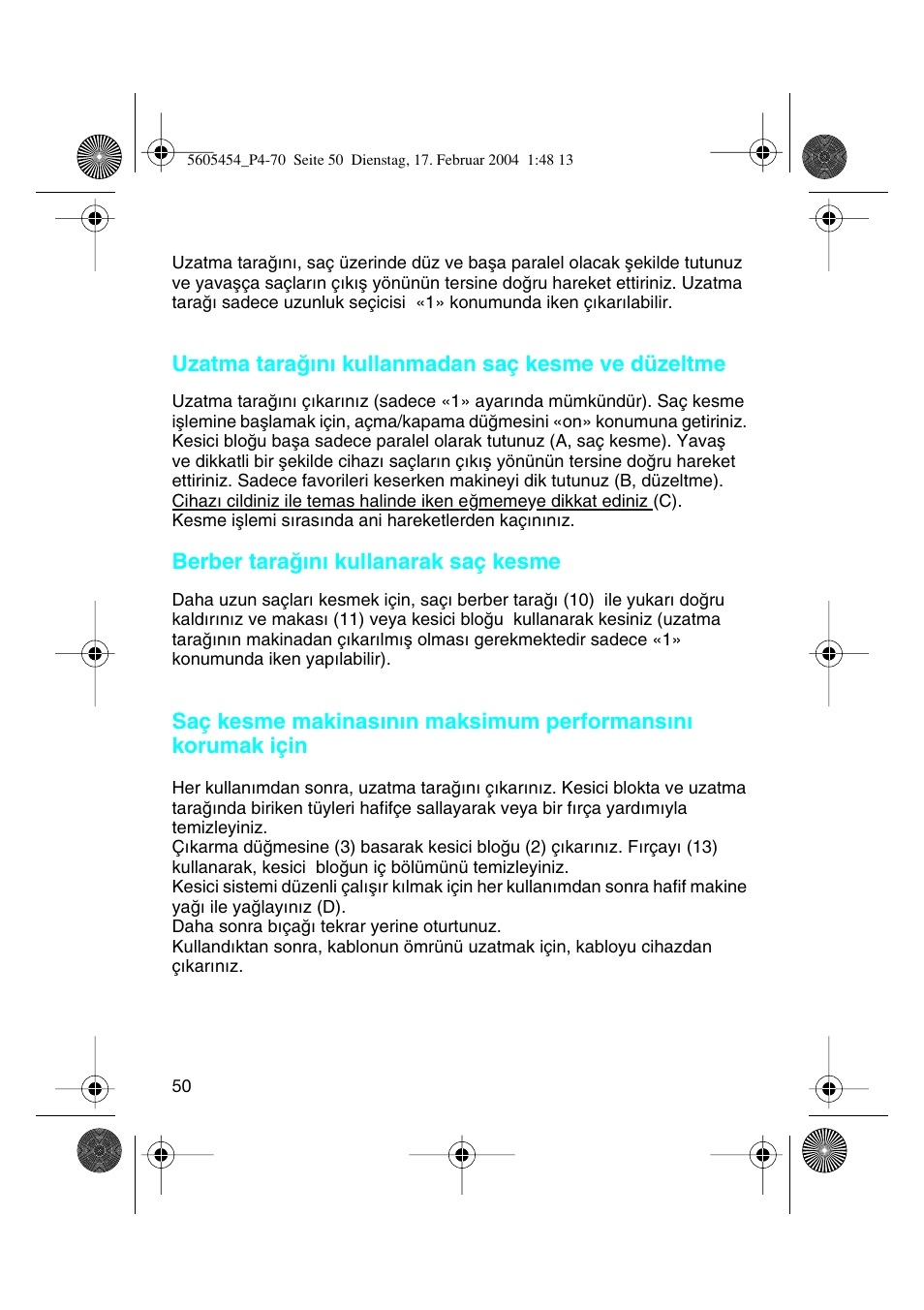 Braun HC50 Hair Perfect User Manual | Page 50 / 70